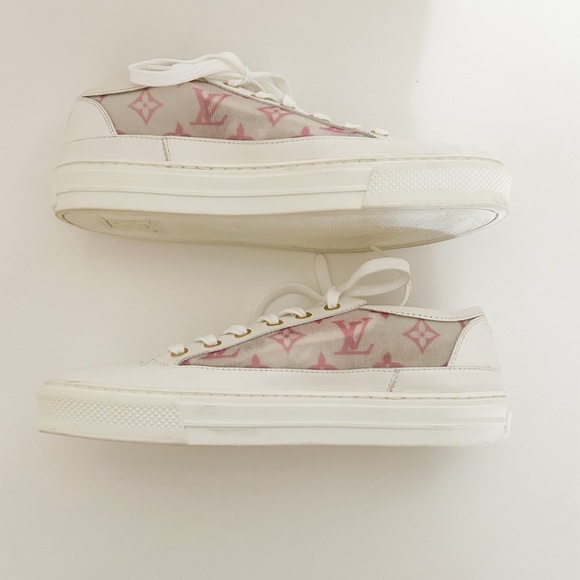 Louis Vuitton Stellar sneakers pink white LV logo monogram low top tennis shoes - Picture 8 of 12